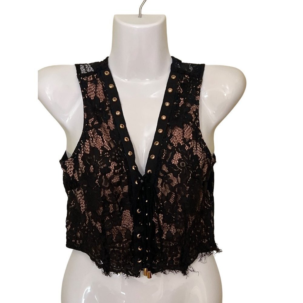Whimisgoth Coquette Black Lace Cropped Top‎ Medium Steampunk Dark Romance
